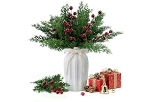 ‎MOROFME Morofme 45 Stück Beerenzweig Künstlich, Tannengrün Künstlich Weihnachtsbeeren, Künstliche Tannenzweige, Rote Beeren Deko, Kiefernzweige, weihnachtszweige für Wohnmöbel Weihnachten Kranz DIY Dekor