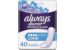 Always Discreet Incontinence Pads for Women, Long, 40 High Absorbency Pads