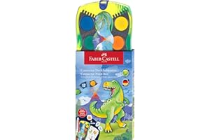 Faber-Castell 125036 - Scatola di acquerelli Connector Dino con 12 colori incluso tubo bianco opaco e adesivo