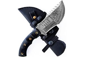 BIGCAT ROAR Black Jaguar Tracker - Cuchillo Tracker Acero Damasco Artesanal 25,4 cm Full-Tang - Mango Micarta y Funda Cuero - EDC Caza, Bushcraft, Monte, Campo y Supervivencia - Regalo Coleccionistas