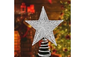 AUMAYCO Silber Christbaumspitze Stern, 20 x 24cm Glitzer Metall Weihnachtsbaumspitze Dekoration, Baumspitze Weihnachten Weihnachtsbaum Stern Spitze für Weihnachten, Zuhause, Party, Festtagsdekoration