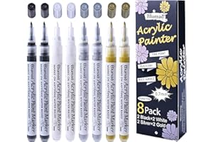 Blumad Black White Gold Silver Acrylic Paint Pens, 0.7mm Permanent Marker Pens Waterproof for Rock Stones Ceramic Wood Metal Paper Glass Fabrics DIY 8 Pack