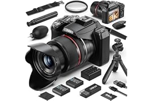 MONITECH 8K&64MP Digital Cameras for Photography, 16X Optical Zoom, 180° Flip Screen, 64GB Card & 2 Batteries, Vlogging Camera for YouTube (Black)
