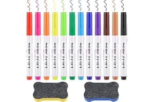 WINKIO 12 Farben Whiteboard Marker, Whiteboard Stifte abwischbar, White board markers mit Schwamm Magnetisch, Feine Spitze, trocken abwischbare, für Zuhause Schule Büro