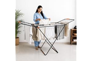 BonKaso Foldable Cloth Drying Stand for Drying Clothes, 3-Way Folding with 20 Drying Rails, Lightweight Alloy Steel, Flat Folding Design | Indoor & Outdoor Clothes Dryer Orange