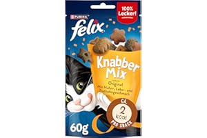 FELIX KnabberMix Original Katzensnack, Knusper-Leckerlie mit 3 Geschmacksrichtungen, 8er Pack (8 x 60g)