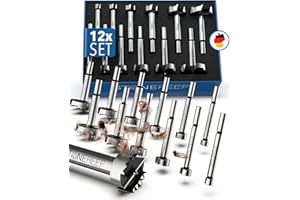 STONE REEF Zestaw wierteł Forstnera 12-częściowy [Ø 10-50 mm wraz z pudełkiem] – wiertło do drewna, precyzyjne wiertło płaskie i otwornice, znane również jako wiertło Forstnera/wiertło Fostnera – idealne do