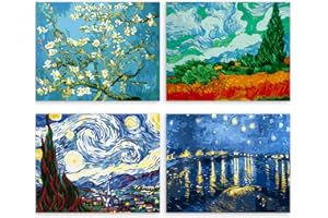 TAHEAT 4 Pack Paint by Numbers Kits with Brushes and Acrylic Pigment DIY Canvas Painting for Adults Beginner- Strary Sky 16 x 20 inch(Without Frame)