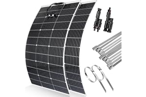 【240W Panel Solar Flexible 12V】DERUXI 2 PCS Panel Solar Flexible 120W+Conector Solar Y+12 unids Abrazadera Acero Inoxidable, Panel Solar Monocristalino Kit para Camping-Car Barco Balcón