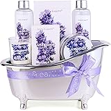 Body & Earth Gift Sets for Women, Lavender Spa Bath Set 6pcs- Scented Candle, Shower Gel, Bath Salt, Bubble Bath, Body Lotion
