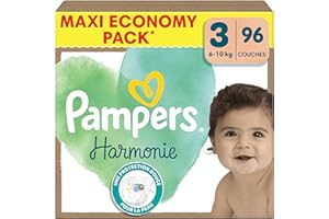 Pampers Harmonie Couches Taille 3, 96 Couches, 6kg-10kg, Protection Douce De La Peau Avec 100% D’Absorption Pampers