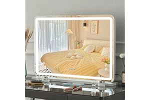 Saihemei Makeup Hollywood Vanity Mirror with LED Light, Desktop or Wall Mounted Mirror with Dimmable 3 Modes & Touch Screen Control for Bedroom, 80X60cm, White