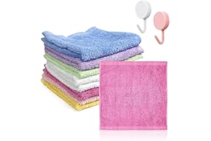 LOOGBH 8 gants de toilette en flanelle, avec 2 crochets, gant de toilette pour bébé, gant de toilette super doux, chiffon en fibre de bambou,chiffon de nettoyage réutilisable pour le visage (10 x 10 pouces)
