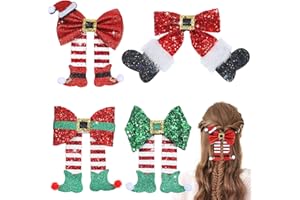 PEOVLVN 4 Pcs Christmas Hair Clips, Glitter Sequins Red Hair Bows Barrettes Christmas Hair Bows Accessories for Women Girls Holiday Costume Accessory Party Gifts