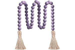 Meplait 39in Wood Bead Garland,Farmhouse Bead with Tassels Prayer Beads Boho Beads Wall Hanging Home Decor (Purple)