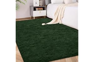 ‎FVVRAX FVVRAX Flauschiger Hochflor Teppich 140x200 cm Dunkelgrün | Extra weicher Shaggy Teppich rutschfest für Wohnzimmer Schlafzimmer | Kuscheliger Bodenteppich für Kinder Haustiere