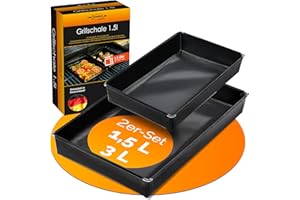 Durandal Grillschale für den Grill und Backofen - 2er Set - Grillmatte für Gasgrill & Holzkohlegrills mit Antihaftbeschichtung - Barbecue Schale Einfache Reinigung - Zubehör - Grillpfannchen