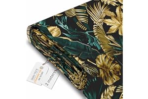DreamRoots Tela impermeable por metros 600D 220g/m - Tela para tapizar sillas, cojines, sofas - Lona impermeable exterior 160 cm ancho Monstera Gold Green 2M