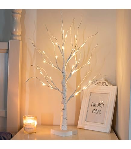 LED Dekobaum Mit Anhängern – 42 Cm Hoch, 25 Warmweiße LEDs, Batteriebetrieben, Timerfunktion (schwarz)