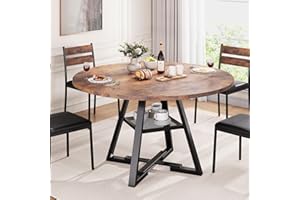 Jocoevol Esstisch Runder für 2–4 Personen, Esszimmertisch mit Ablage, platzsparender Küchentisch aus Holz im Industrial Design (Vintage Braun, 107x107x76cm)