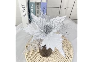 MISNODE 6 st konstgjorda julstjärnor, 3 nivåer 25 cm stora falska blommor glitter julstjärna julkrans julgransprydnader, silv