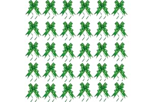 YUDANSI 30Pc Mini Gift Wrapping Pull Bows, Pull Bow Ribbon Bows With 2 Gold Yarn, Decorative Bows For Christmas New year Valentine's Day Birthday Present Wedding Car Decoration, Basket Wrap Gift Bows