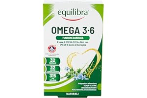equilibra Integratori Alimentari, Omega 3-6, Integratore con EPA e DHA, per la Normale Funzione Cardiaca e Cerebrale, per la Capacità Visiva Normale, 32 Capsule