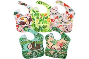 PandaEar 5-pack vattentäta haklappar för baby, lätta och justerbara mathaklappar med uppsamlingsficka, för pojkar och flickor 6-24 månader, gröna mönster