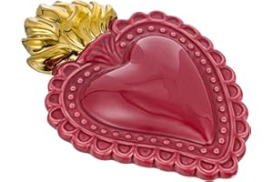 Baroni Home Cuore Sacro Ex-Voto in Ceramica Dipinta a Mano con Fiammella, Arte Sacra Tradizionale, Decorazione da Parete per la Casa, Porpora, 16x11 cm