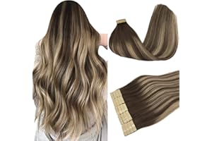 DOORES Capelli Veri Extensions, Balayage Marrone Cioccolato a Biondo Miele 60cm 24 pollice 50g 20pcs, Capelli Lisci Remy Human Hair Skin Weft
