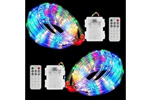 JIMHABY LED Rope Lights, 33Ft 100LED RGBW String Lights Outdoor Tube Light Waterproof with Remote, 16 Colors Decorative Lamps for Garden Patio Yard Home Party Christmas- - Battery Powered [Energy Class A]