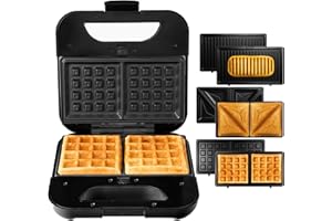 LEHMANN Multifonction Appareil Croque Monsieur 3 en 1 avec Plaques Interchangeables - Gaufrier, Panini Grill, Appareil a Croque Monsieur, Revêtement Antiadhésif, Préparation Rapide