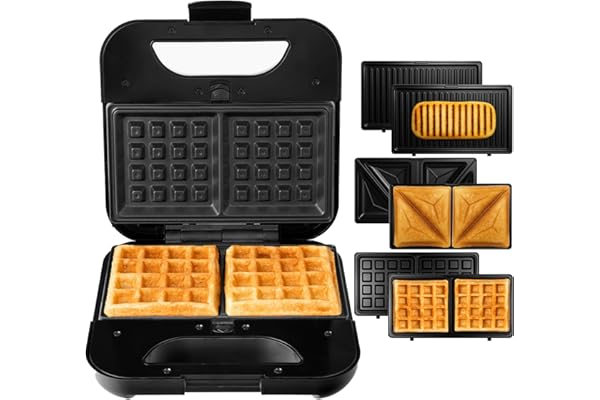LEHMANN Multifonction Appareil Croque Monsieur 3 en 1 avec Plaques Interchangeables - Gaufrier, Panini Grill, Appareil a Croque Monsieur, Revêtement Antiadhésif, Préparation Rapide