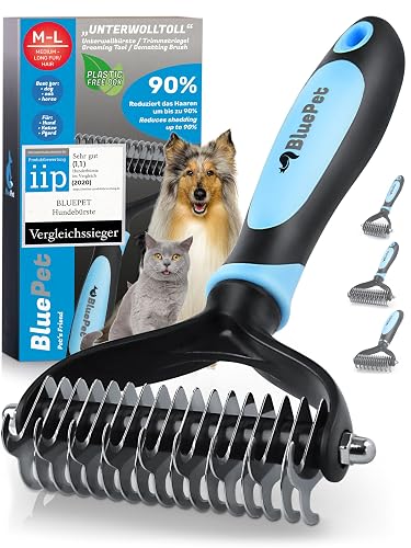 BluePet® Undercoat Dog Brush and Cat Brush for Long Hair, Undercoat Comb Removes Undercoat and Tangles, Massage Effect and Top Hair Protection, Coat Brush