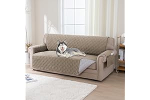 H.Versailtex Sofa Covers 4 Seater, 100% Waterproof Couch Covers with Side Pocket, Non Slip Sofa Slipcovers for Dogs Pets, Seat Width 198CM(4 Seater, Taupe)