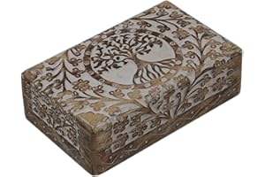 Craft&Style Deko Schatulle Kästchen Box Schachtel Kiste Dose aus Holz mit Deckel | Lebensbaum weiß | L x B x H: 13 x 20 x 6 cm