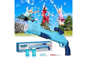 Bubble Gun for Kids, Panamalar Rifle Bubble Machine with Light, 10000+ Colorful Bubble/min, 8 Hole Bubble Blower Maker with 2 Bubble Solution Summer Toys for Outdoor Indoor Garden Party Wedding Gift