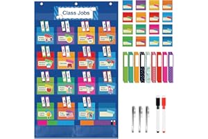 KIKIGOAL Class Jobs Pocket Chart Pinnwand für Schule, Klassenzimmer, Lehrerhelfer, Klassenzimmer, Management, pädagogisches Taschendiagramm (blau)