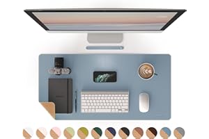 RENMTURE Dual-Sided Mouse Pad, Natural Cork & PU Leather Large Desk Pad for Office and Home Work, Desk Protector Non-Slip, Waterproof, Easy Clean (Blue Gray, 32"x16")