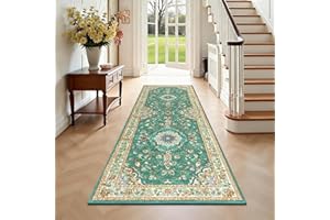 Enyhom Bieżnik na korytarz, zielony, 80 x 200 cm, antypoślizgowy dywan wejściowy, długi chodnik w stylu vintage, zmywalny, chodniki kuchenne, do salonu, sypialni, pralni