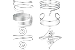 Roheafer 6Pcs Upper Arm Cuff Gold/Silver for Women Adjustable Arm Bangle Bracelets Set Greek Arm Bands Jewellery for Minimalist