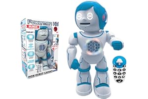 Lexibook Powerman Kid - Bilingual French / English Learning Robot with Remote Control - Programmable Dance Play Music Tales 450+ Quiz Records 4+ - ROB90FR