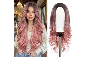 Esmee Peluca Rosa 24 pulgadas sintética resistente al calor,natural largas ondulada rizada para las mujer peluca.