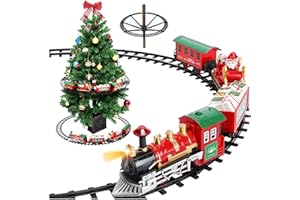 MERIDIANA STORE Trenino per Albero di Natale con Supporto Installazione per Albero di Natale - Riproduce Suoni, Dotato di 3 vagoni ed 1 Locomotiva