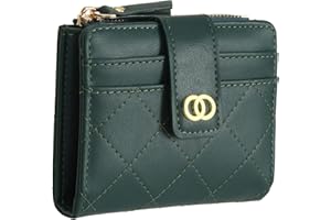 WEILIAN PU Leather Purses for Women Small Double Fold Women Wallets with Zippered Doka Ladies Wallet That Can Hold Cash Coins Cards and Banknotes Dark Green