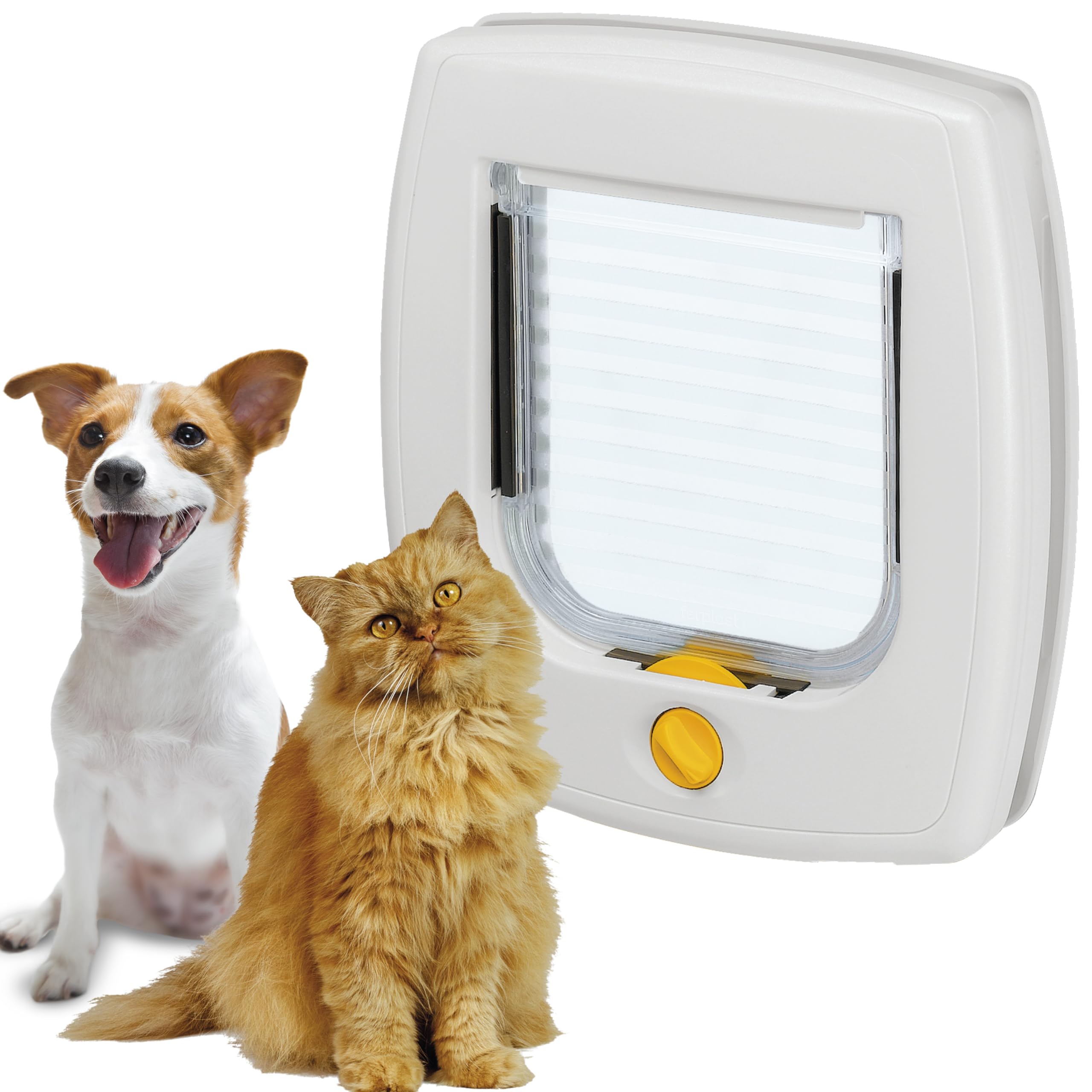 Ferplast Puerta para Gatos y Perros Pequeños SWING 3 Gatera, Puerta basculante Gato, Instalación universal, Entrada y salida controlables 4 vías, Túnel parcial, Blanco