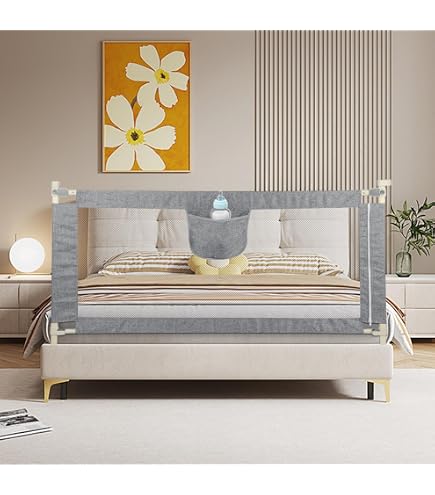 Barrière De Lit Enfant LILIIN – Anti-Chute – Levage Vertical – Gris – 180 Cm – Pour Tout-Petits