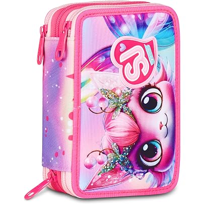 SJ GANG STYLE JAM GANG Astuccio Scuola 3 Zip Plushy Rabbit, Rosa, Portapenne Triplo Scomparto Completo Di Penne, Matite, Colori, Accessori Zaino, Scuola Elementare, Bambina - Il Cartolaio Store - 4