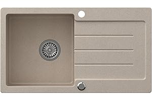 VBChome Évier de cuisine en granit - Beige - 77 x 44 cm - Évier de cuisine - Évier composite réversible + siphon