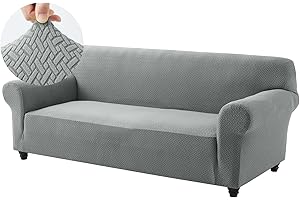 Hafaa High Stretch Sofa Cover 3 Seater Jacquard Spandex Non Slip Grey Sofa Slipcovers Elastic Fit Couch Covers for Living Room Soft Washable Furniture Protector for Pets/Kids/Dogs
